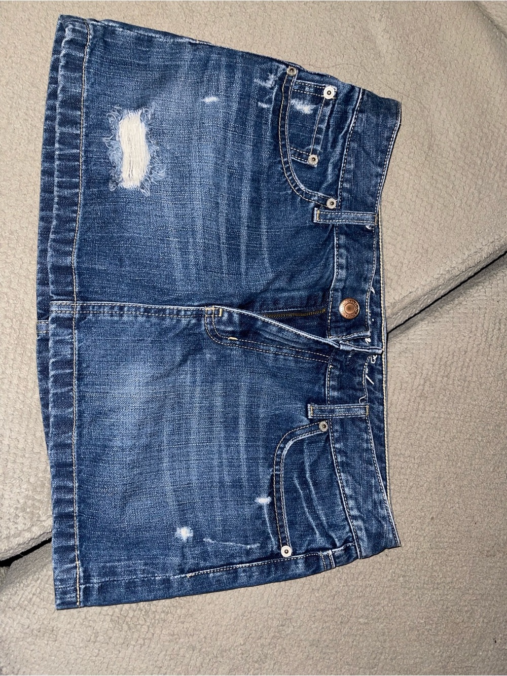 American Eagle Outfitters Dark Blue Distressed Denim Midi Skirt